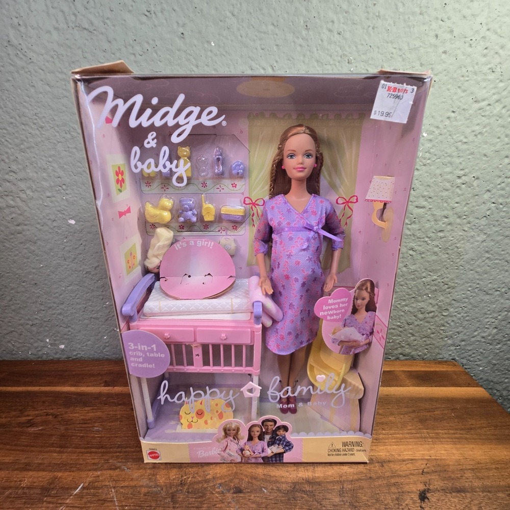 2002 Mattel Barbie Happy Family Pregnant Midge and Baby Doll Set Vntg 56663 New